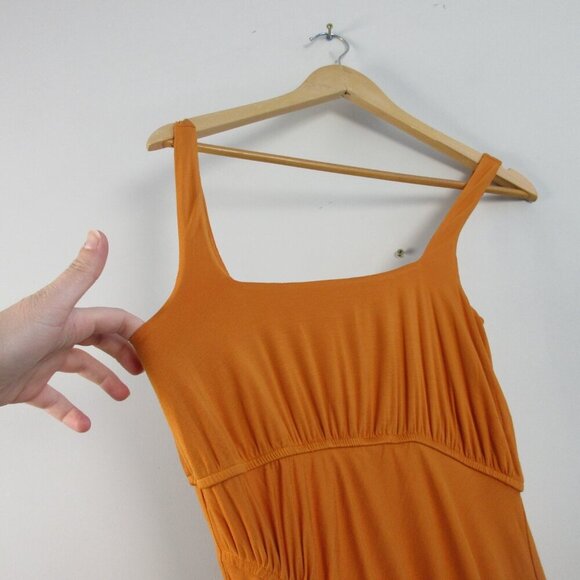 House of Harlow 1960 Mirtha Midi Dress S Orange Rayon Ruched Stretch Party 402 - Picture 5 of 12